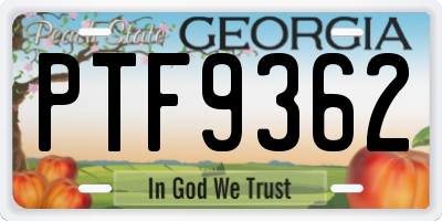 GA license plate PTF9362