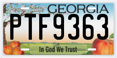 GA license plate PTF9363