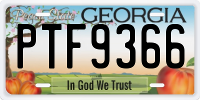 GA license plate PTF9366