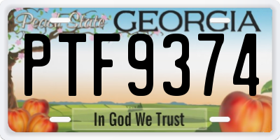 GA license plate PTF9374