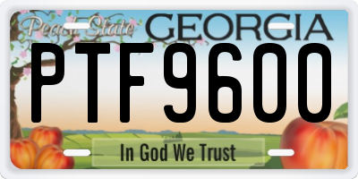 GA license plate PTF9600