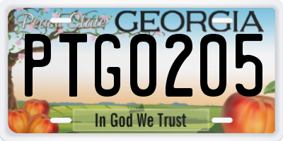 GA license plate PTG0205