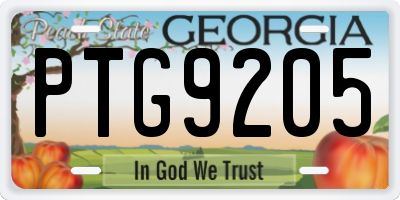 GA license plate PTG9205