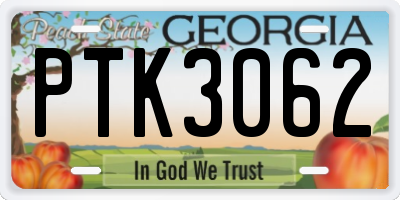 GA license plate PTK3062