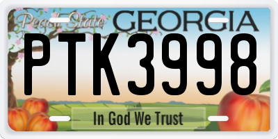 GA license plate PTK3998