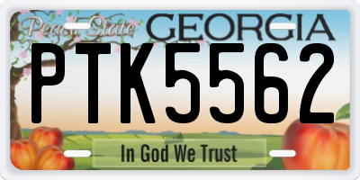 GA license plate PTK5562