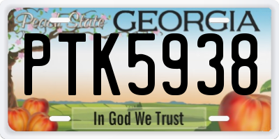 GA license plate PTK5938