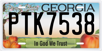 GA license plate PTK7538