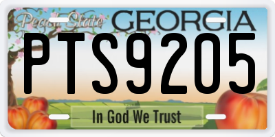 GA license plate PTS9205
