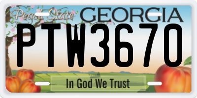 GA license plate PTW3670