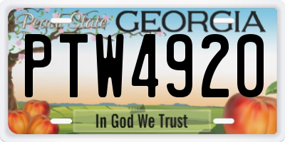 GA license plate PTW4920