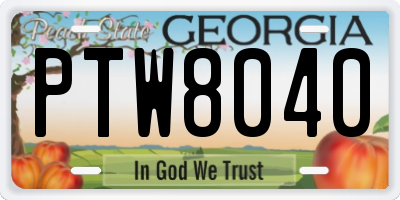 GA license plate PTW8040
