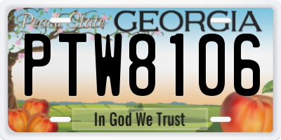 GA license plate PTW8106