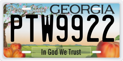 GA license plate PTW9922