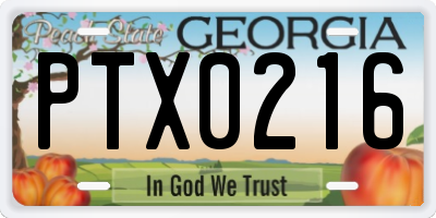 GA license plate PTX0216