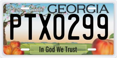 GA license plate PTX0299