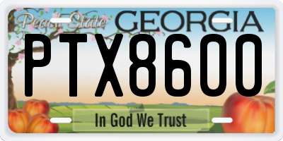 GA license plate PTX8600