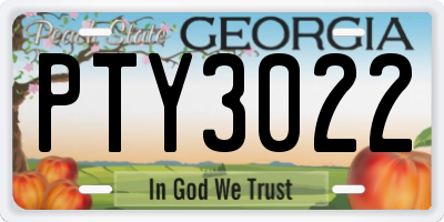 GA license plate PTY3022