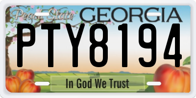 GA license plate PTY8194