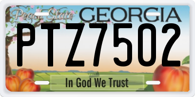 GA license plate PTZ7502