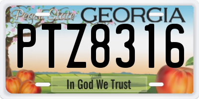 GA license plate PTZ8316