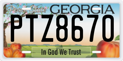 GA license plate PTZ8670
