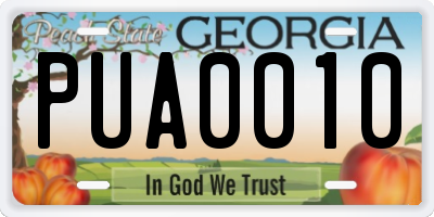 GA license plate PUA0010
