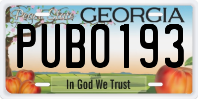 GA license plate PUB0193