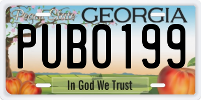 GA license plate PUB0199