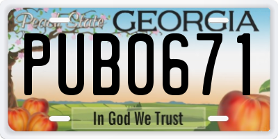 GA license plate PUB0671