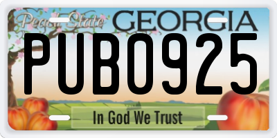 GA license plate PUB0925