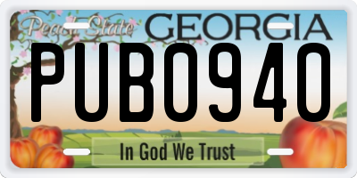 GA license plate PUB0940