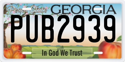 GA license plate PUB2939