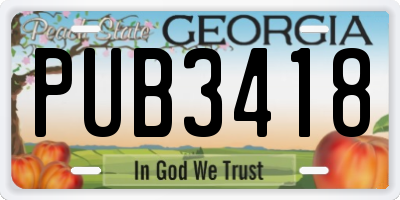 GA license plate PUB3418