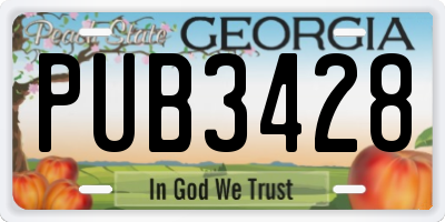 GA license plate PUB3428