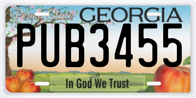 GA license plate PUB3455