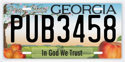 GA license plate PUB3458