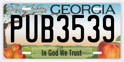 GA license plate PUB3539