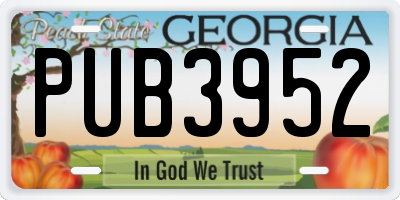 GA license plate PUB3952