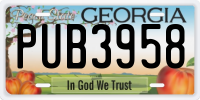 GA license plate PUB3958