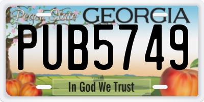 GA license plate PUB5749