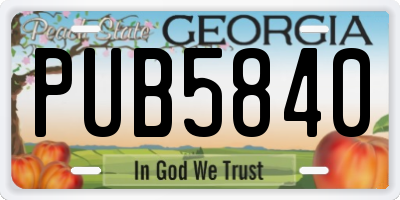 GA license plate PUB5840