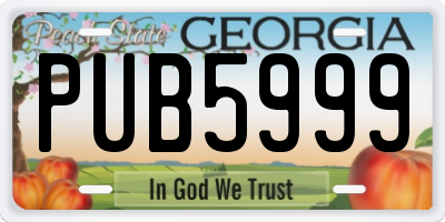 GA license plate PUB5999