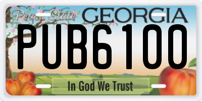 GA license plate PUB6100