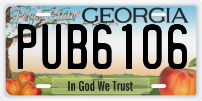 GA license plate PUB6106