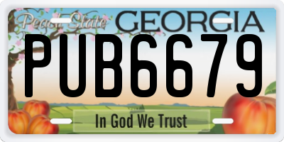 GA license plate PUB6679