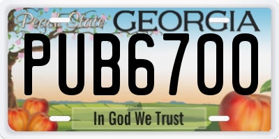 GA license plate PUB6700