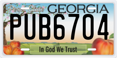 GA license plate PUB6704