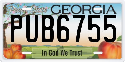 GA license plate PUB6755