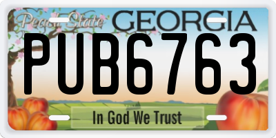 GA license plate PUB6763